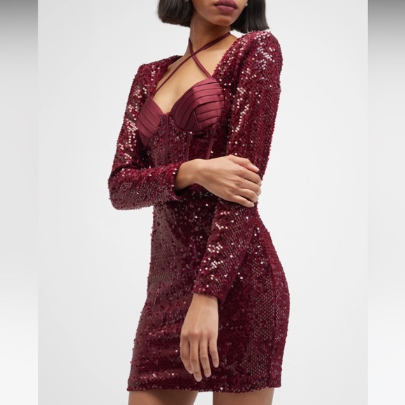 NWT Lavish Alice Sequin Corset Sweetheart Mini Dress, Burgundy, Size UK 8/ US 4 - Picture 4 of 16